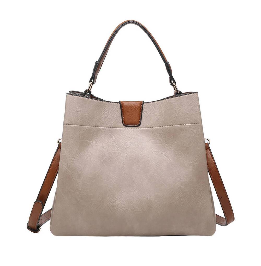 NEW JEN & CO. women's tati lizard monogrammable satchel bag in warm grey